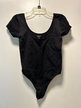 American Eagle Black Ribbed Scoop-Neck Bodysuit